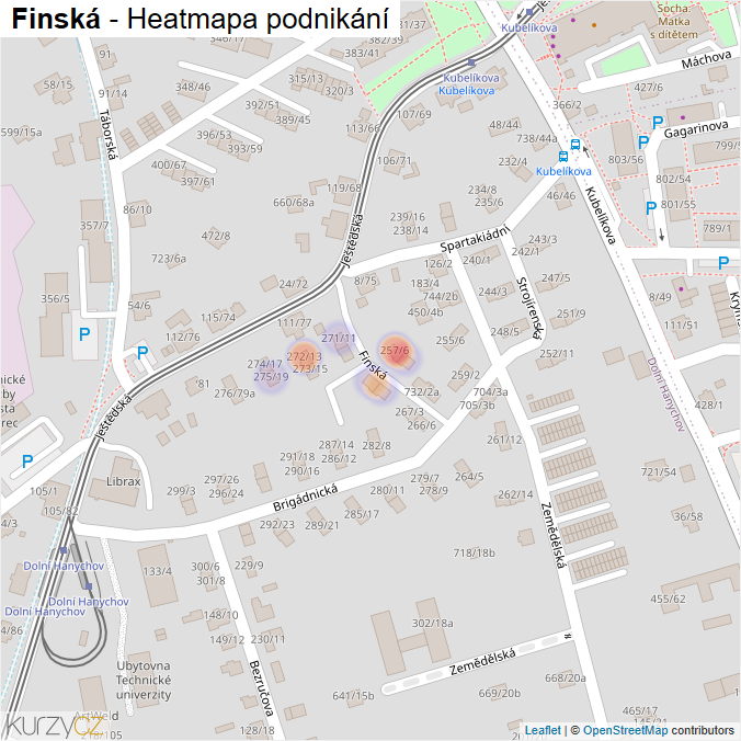 Mapa Finská - Firmy v ulici.