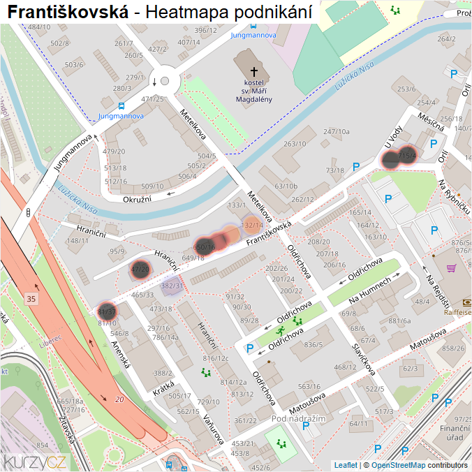 Mapa Františkovská - Firmy v ulici.