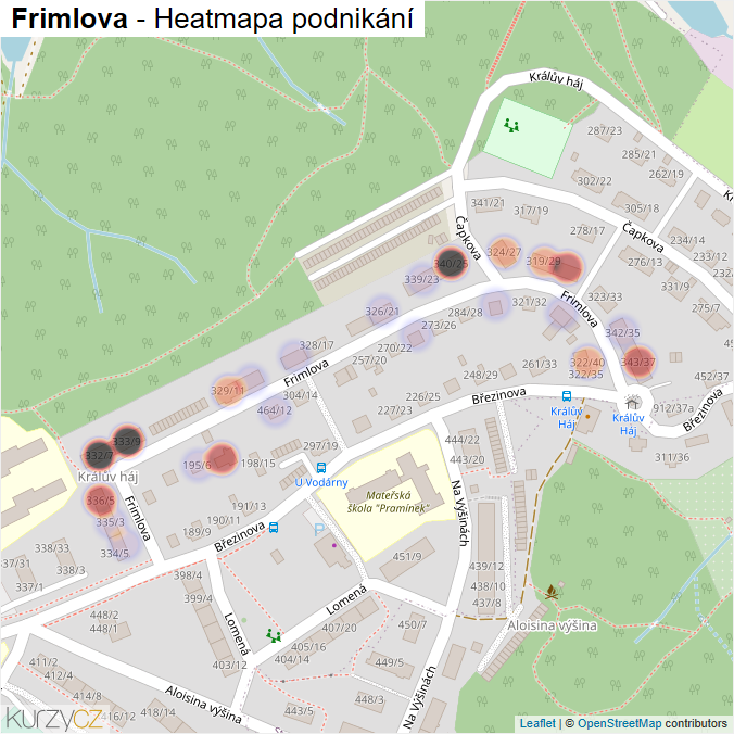 Mapa Frimlova - Firmy v ulici.