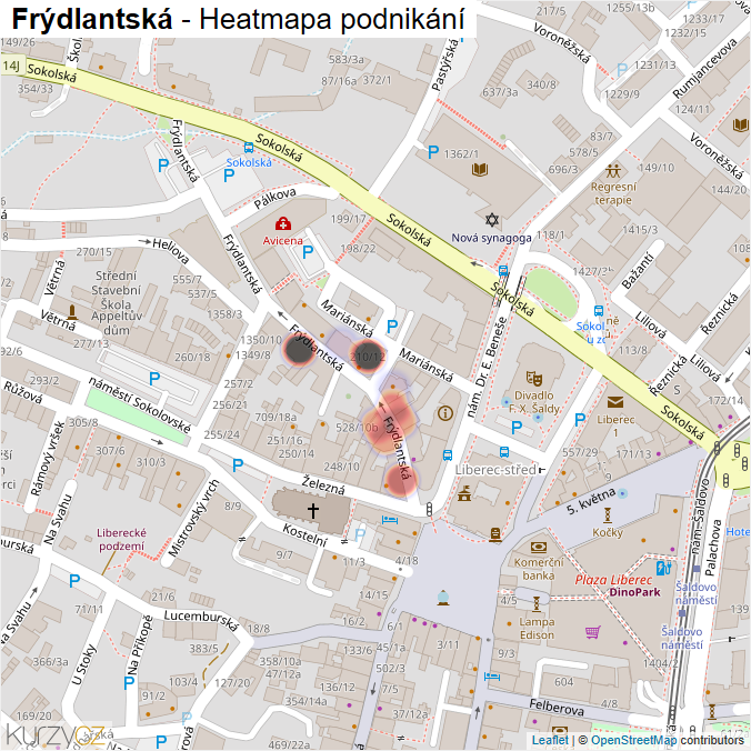 Mapa Frýdlantská - Firmy v ulici.