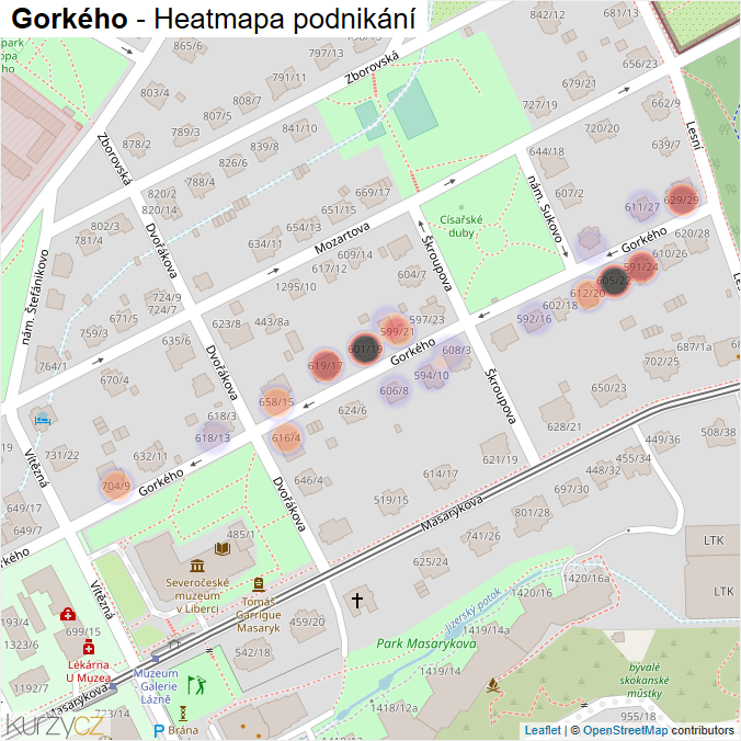Mapa Gorkého - Firmy v ulici.