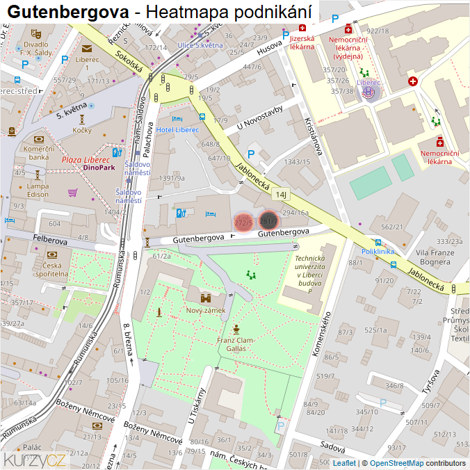 Mapa Gutenbergova - Firmy v ulici.