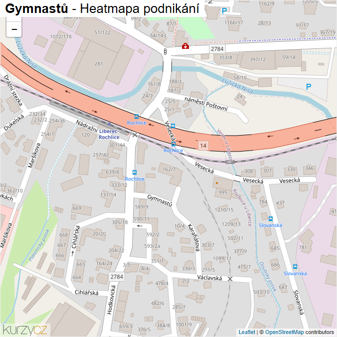 Mapa Gymnastů - Firmy v ulici.