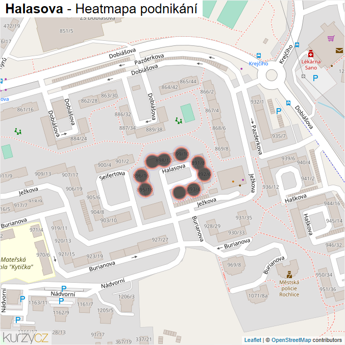 Mapa Halasova - Firmy v ulici.