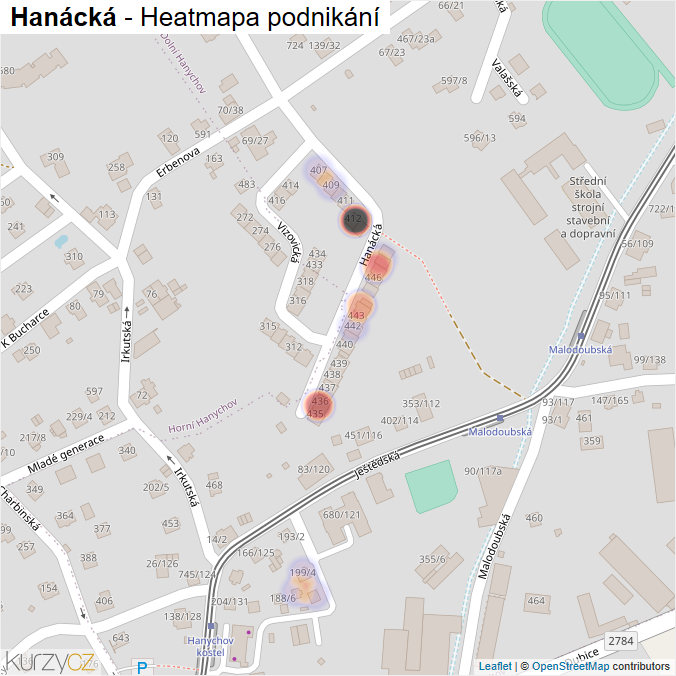 Mapa Hanácká - Firmy v ulici.