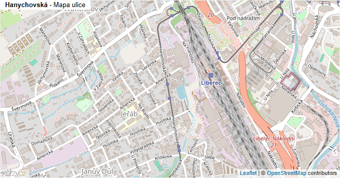 Hanychovská - mapa ulice