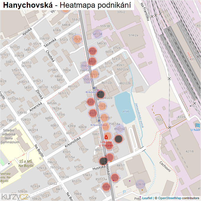 Mapa Hanychovská - Firmy v ulici.