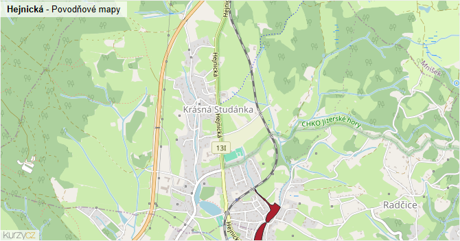 Hejnická - záplavové mapy stoleté vody