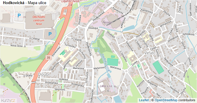 Hodkovická - mapa ulice