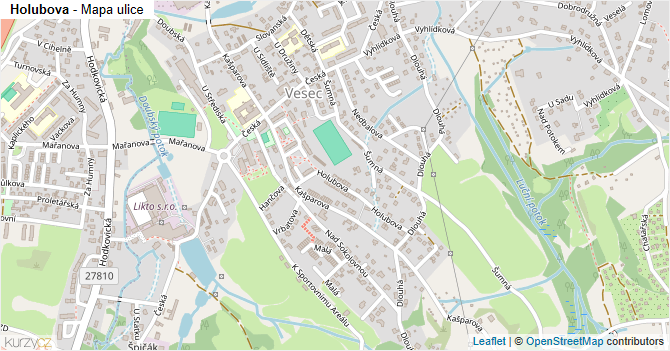 Holubova - mapa ulice