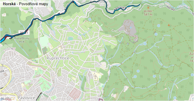 Horská - záplavové mapy stoleté vody