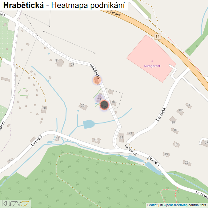 Mapa Hrabětická - Firmy v ulici.
