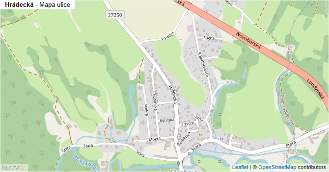Hrádecká - mapa ulice