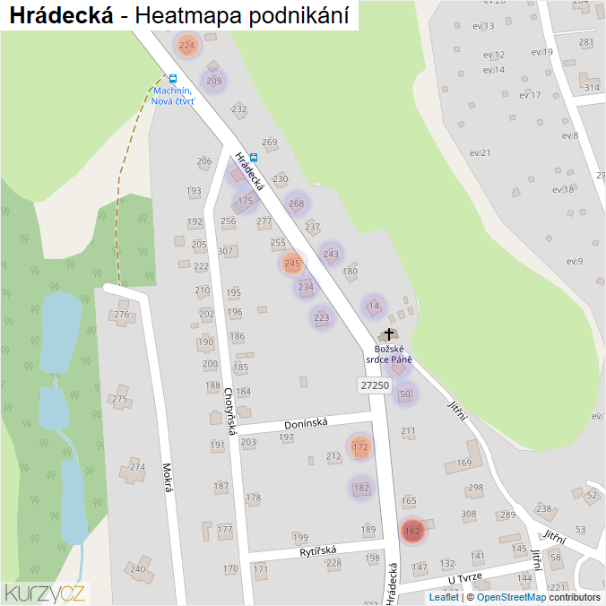 Mapa Hrádecká - Firmy v ulici.