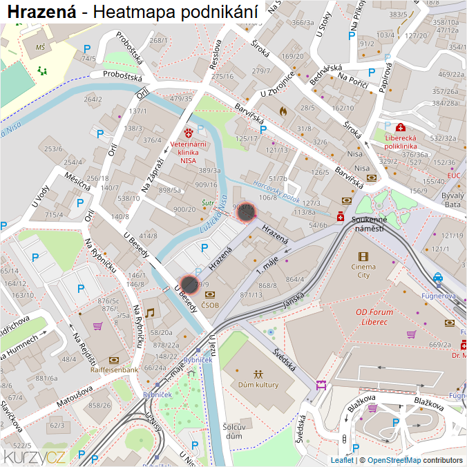 Mapa Hrazená - Firmy v ulici.