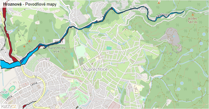 Hroznová - záplavové mapy stoleté vody