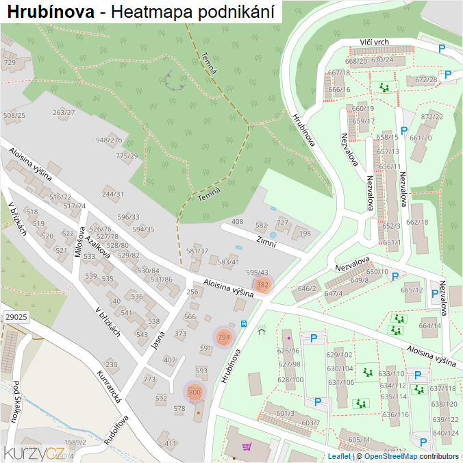 Mapa Hrubínova - Firmy v ulici.
