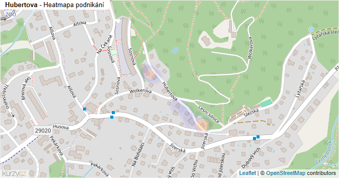 Hubertova - mapa podnikání
