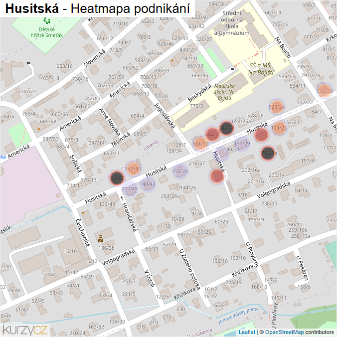 Mapa Husitská - Firmy v ulici.