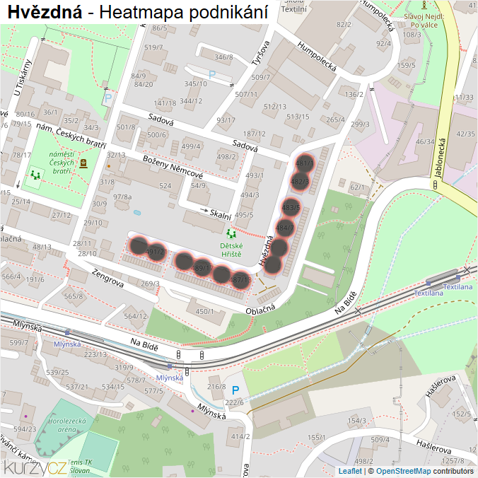 Mapa Hvězdná - Firmy v ulici.