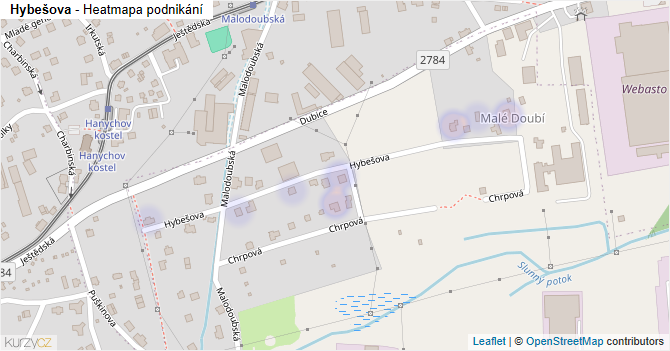Hybešova - mapa podnikání