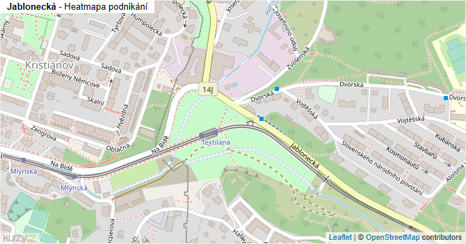 Jablonecká - mapa podnikání