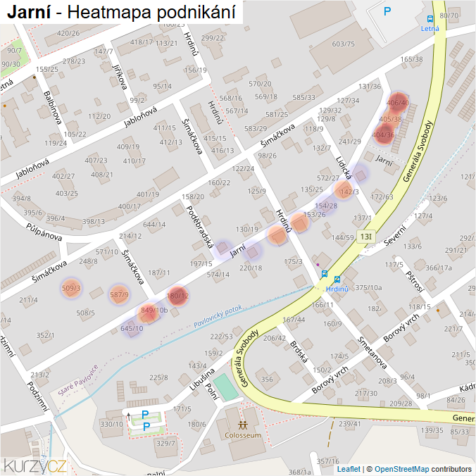 Mapa Jarní - Firmy v ulici.