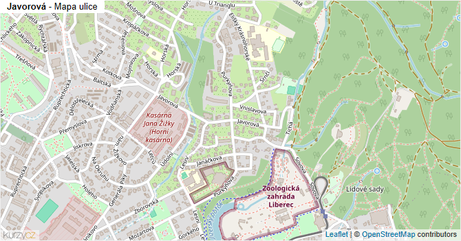 Javorová - mapa ulice