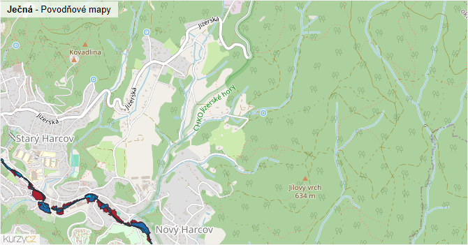 Ječná - záplavové mapy stoleté vody