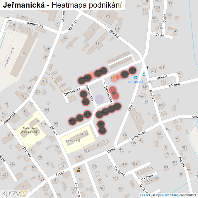 Mapa Jeřmanická - Firmy v ulici.