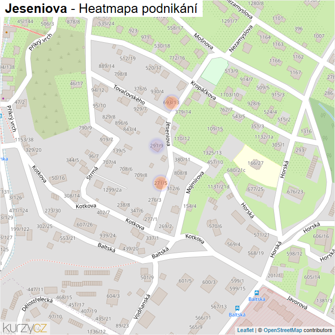 Mapa Jeseniova - Firmy v ulici.