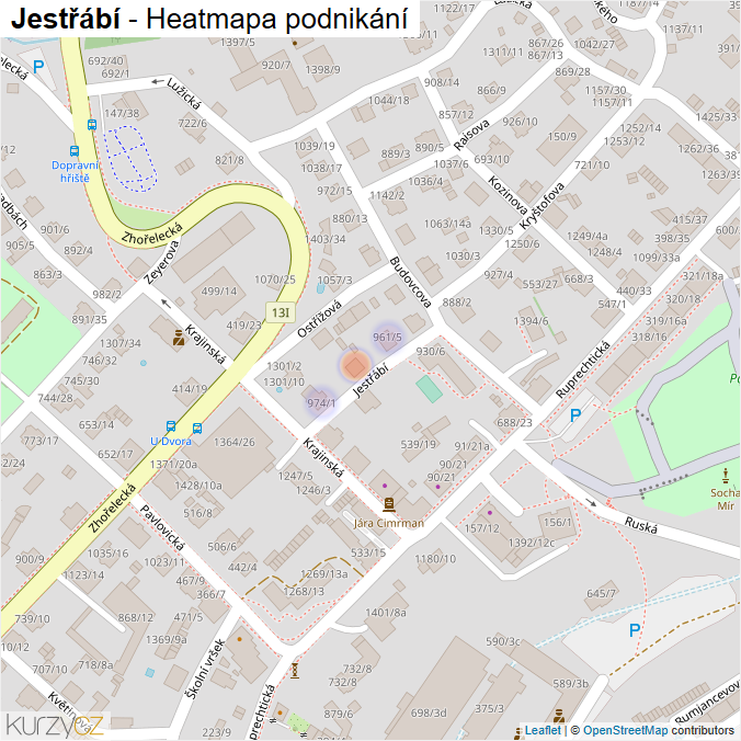Mapa Jestřábí - Firmy v ulici.