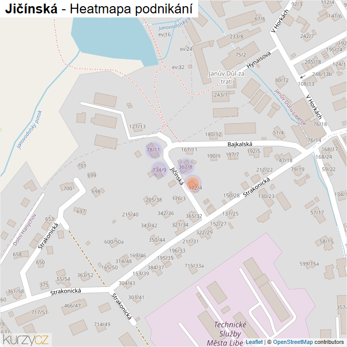 Mapa Jičínská - Firmy v ulici.