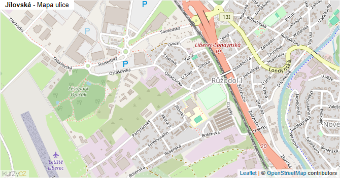 Jílovská - mapa ulice