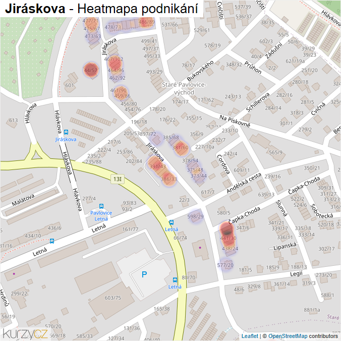 Mapa Jiráskova - Firmy v ulici.