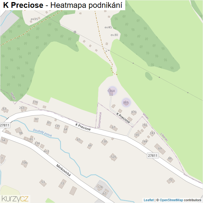 Mapa K Preciose - Firmy v ulici.