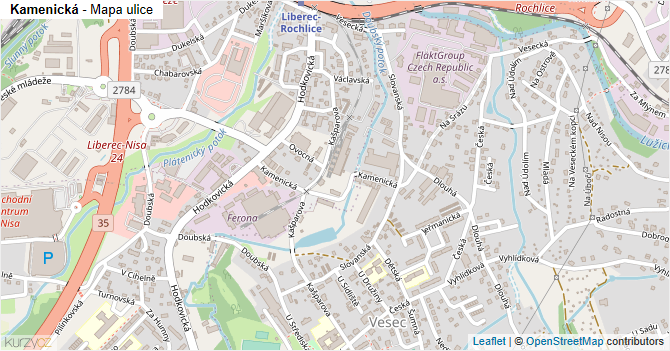 Kamenická - mapa ulice