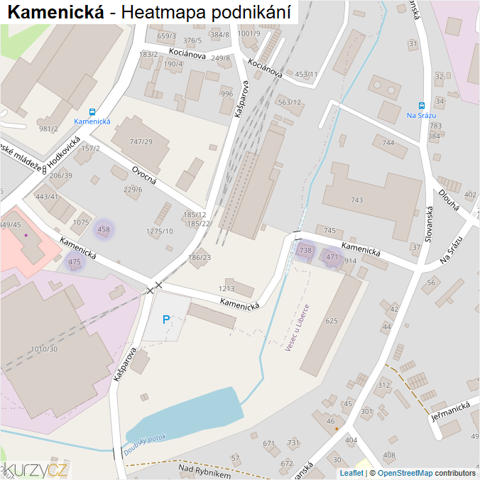 Mapa Kamenická - Firmy v ulici.