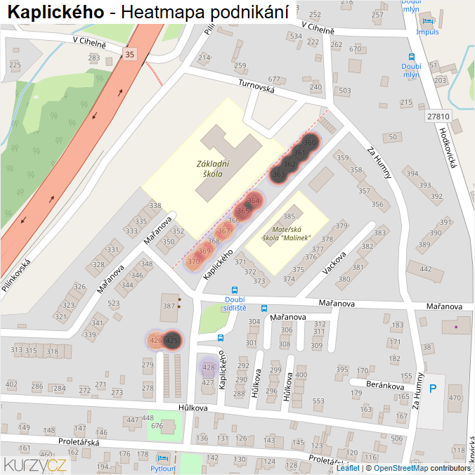 Mapa Kaplického - Firmy v ulici.