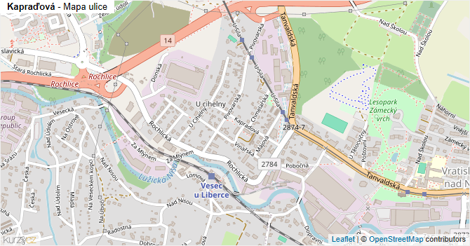 Kapraďová - mapa ulice