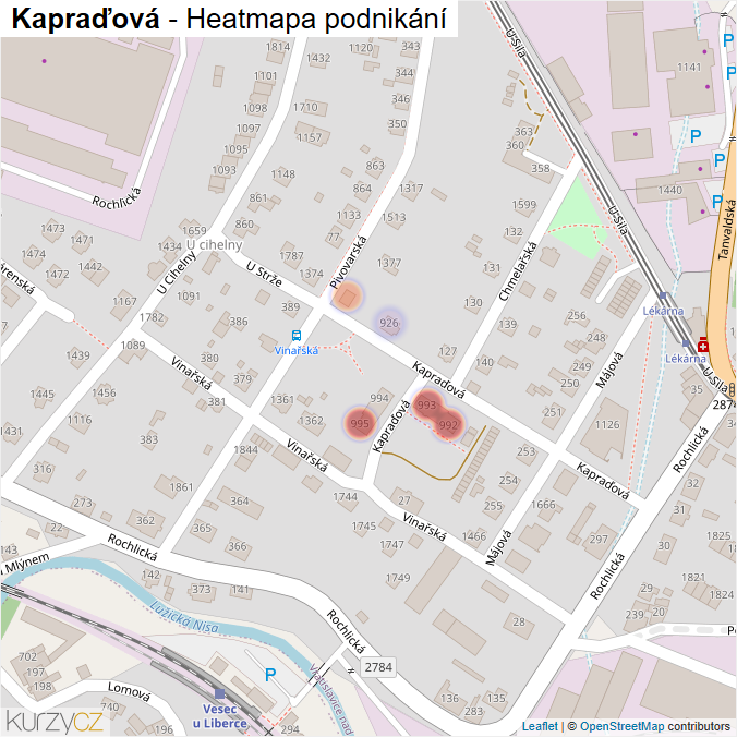 Mapa Kapraďová - Firmy v ulici.