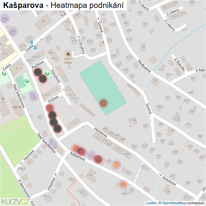 Mapa Kašparova - Firmy v ulici.