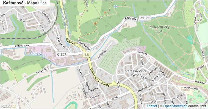 Kaštanová - mapa ulice