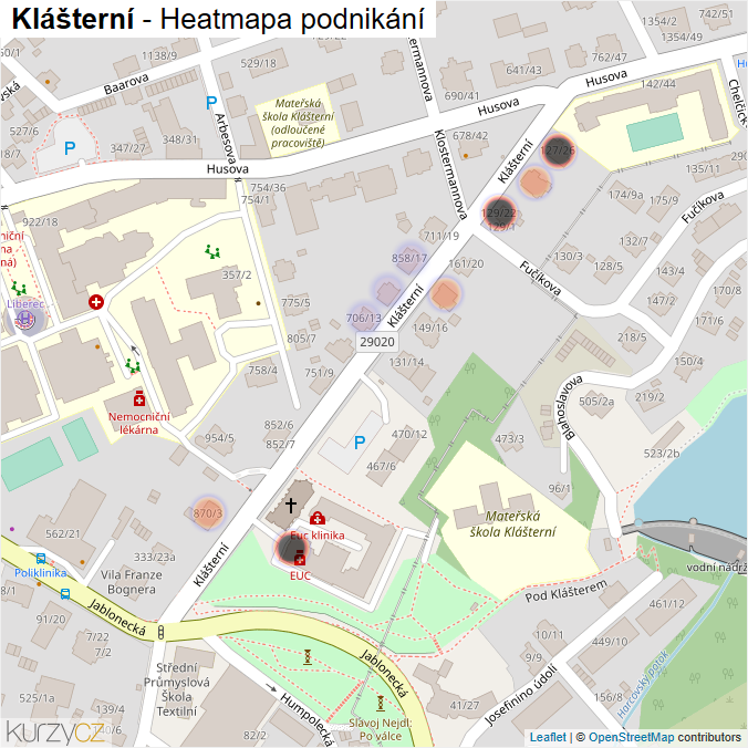 Mapa Klášterní - Firmy v ulici.