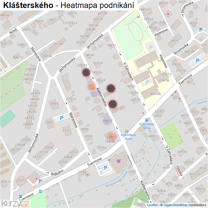 Mapa Klášterského - Firmy v ulici.