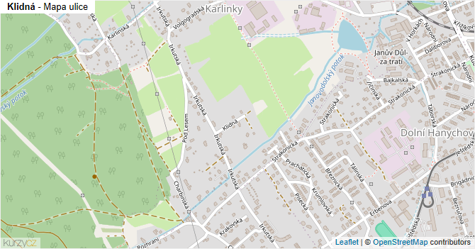Klidná - mapa ulice
