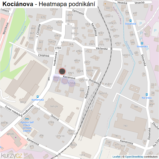 Mapa Kociánova - Firmy v ulici.