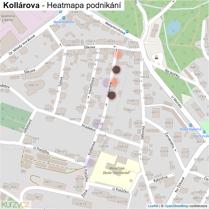 Mapa Kollárova - Firmy v ulici.