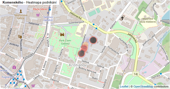 Komenského - mapa podnikání