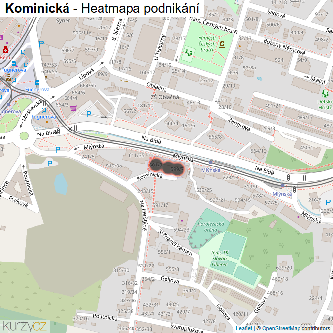 Mapa Kominická - Firmy v ulici.